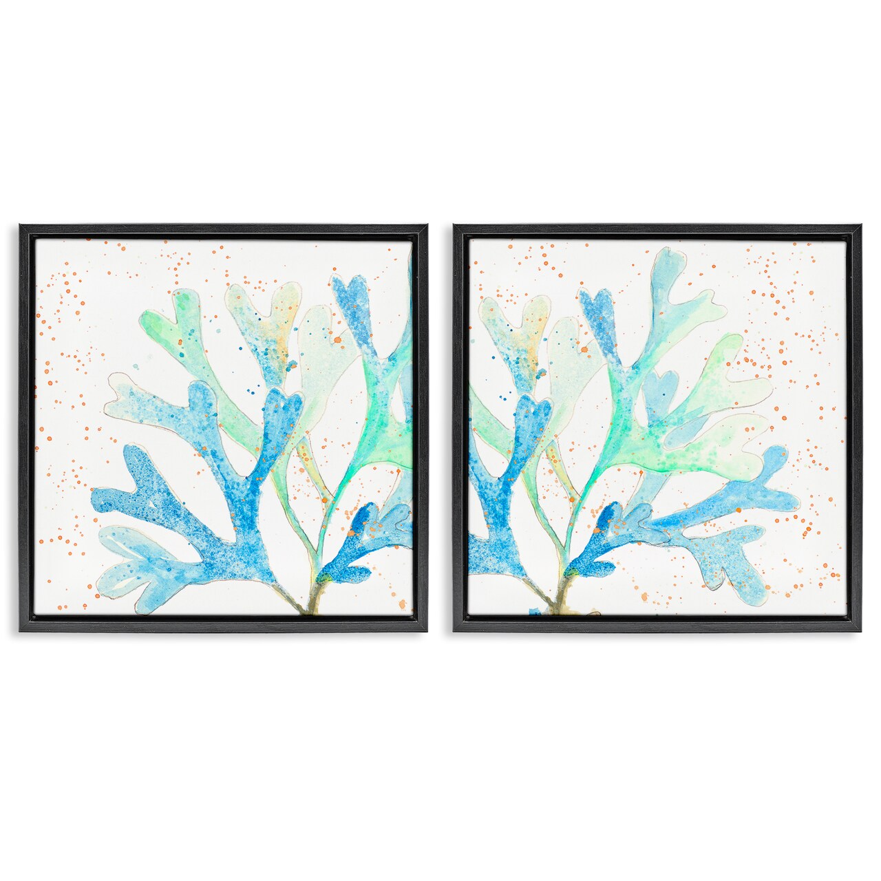 Stupell Industries Speckled Blue Green Coral 2 pc Framed Floater Canvas Wall Art Set Design by Patricia Pinto